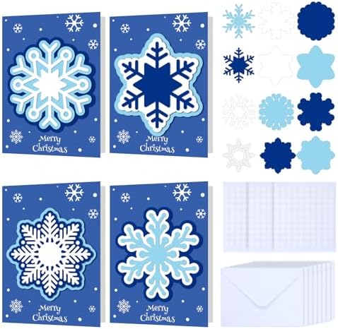 Dispowreath 24 Pcs DIY Christmas Card Making Kits with Envelopes DIY Christmas Craft Make Your Own Snowflakes Greeting Card Making Supplies for Holiday Xmas Party Decoration Favor