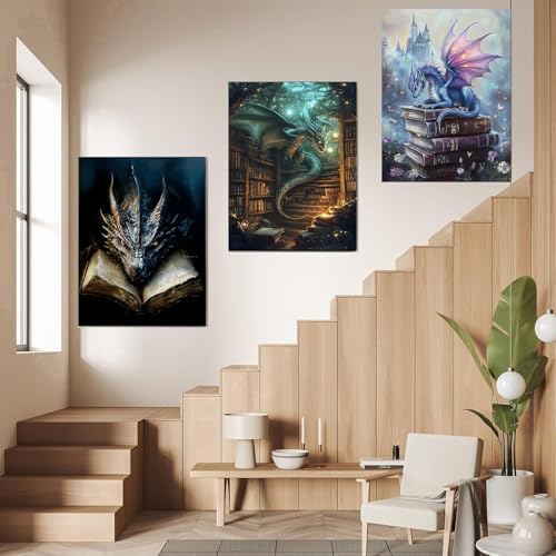 EIBEILI Diamond Painting Kits for Adults - 3 Pack Dragon Artwork DIY 5D Diamond Art Kits Full Drill Diamond Dots Paintings with Diamonds Gem Art and Crafts Home Decor 12x16inch