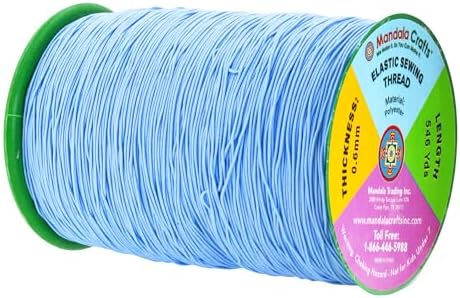 Mandala Crafts 0.6mm Light Blue Shirring Elastic Thread for Sewing, 546 Yds