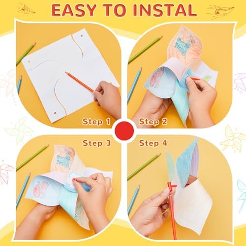 Simgoing 12 Pcs DIY Pinwheels for Kids Party Favor Paper Summer Craft Kits Bulk White Pinwheels for School Art Group Activities Scare Birds Garden Party Supplies 250th Anniversary July 4 (9.06 Inch)