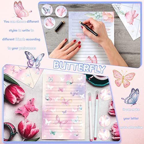 TaoBary 160 Pcs Watercolor Butterfly Stationery Paper and Envelopes Set