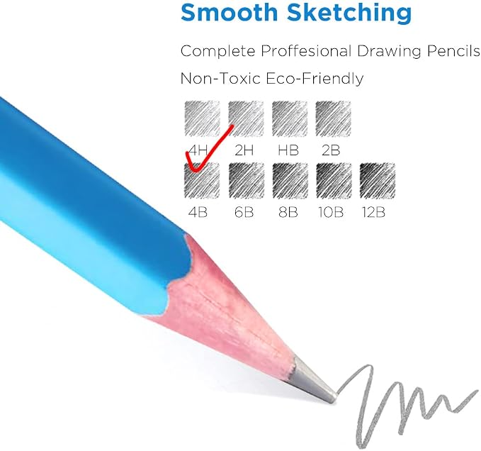 Sketch Pencils for Drawing 4H, 12pcs Professional Art Drawing Pencils for Shading, Sketching & Doodling | Graphite Pencil for Artists & Beginners
