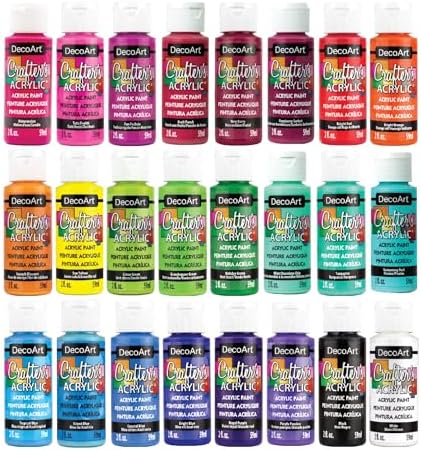 DecoArt Crafter’s Acrylic Paint Set – Bright Colors, 24 Bottles (2 fl oz) – Easy Craft Paints, Classrooms, Art Projects & DIY Crafts