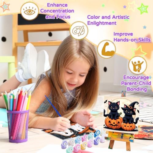 2 Pack Halloween Paint by Numbers Kit for Kids with Frame, Gift, 8x8Inch
