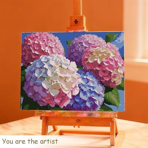 Muzagroo Paint by Numbers Oil Painting Kits for Adults DIY Hydrangea Flowers Oil Painting for Beginners Crafts Kits with Brushes and Acrylic Paints 16x20 inches (Hydrangea)
