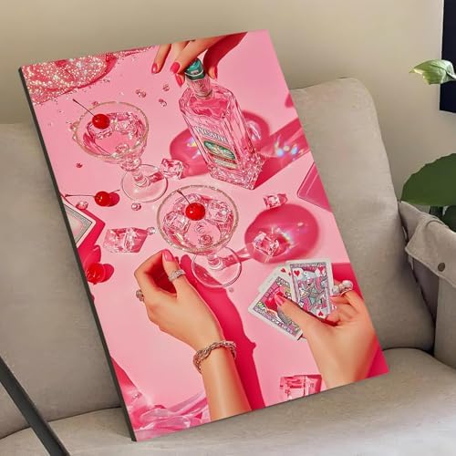 Pink girl Cocktail Poker Diamond Art Kits for Adults Diamond Painting Kits