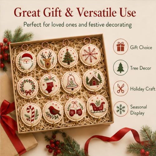 DIY Felt Christmas Ornament Kit,Hand Embroidery Christmas Ornaments kit