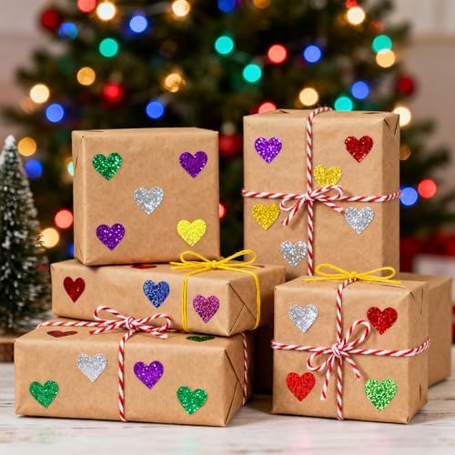 Heart Stickers, Valentines Stickers for Kids, 500Pcs 1 inch Self Adhesive Colorful Glitter Sticker for Reward Classroom Teacher Envelope Seal Mother Day Birthday Wedding Gift Decorative Label Sticker