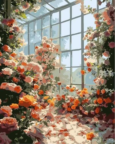 ZRIZQ Paint by Numbers Kit for Adults Beginners,Flowers DIY Painting Set,Relaxing Creative Craft Activity,16x20 Inch-Floral Home