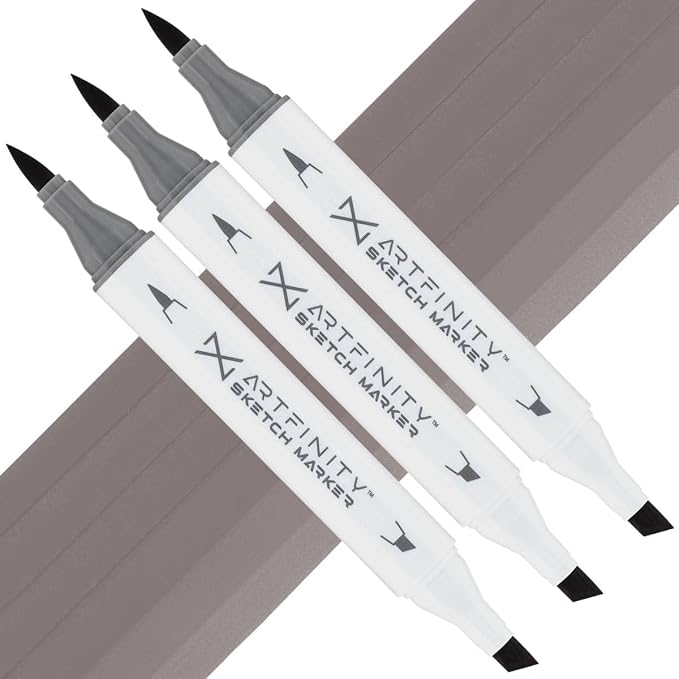 Artfinity Sketch Markers - Set of 3 - Warm Gray 5 WG5, Vibrant, Professional, Dye-Based Alcohol Markers for Artists, Drawing, Travel, & More