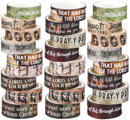 24 Rolls Christian Washi Tape Gifts for Bible Journaling, Rustic