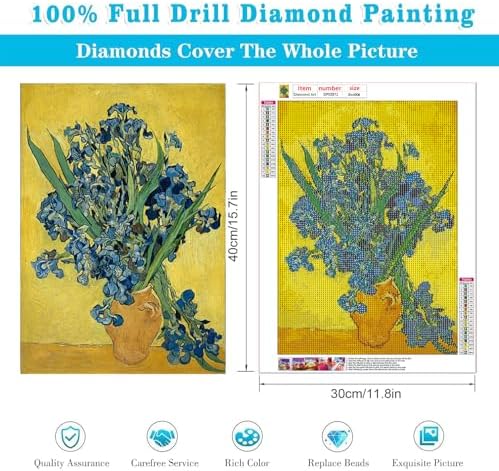 VeGuude Diamond Art Kits for Adults-Van Gogh Diamond Painting Kits for Adults Beginners,Irises 5D DIY Full Drill Diamond Painting Cat Gem Art and Crafts 12x16inch