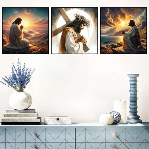 Benjenes 3PCS Jesus Diamond Art Kits for Adults Christ Diamond Painting