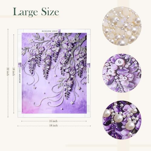 FunooFuno 2 Pcs Wisteria Rose Pearl Diamond Art Kits for Adults, 16" x 20"