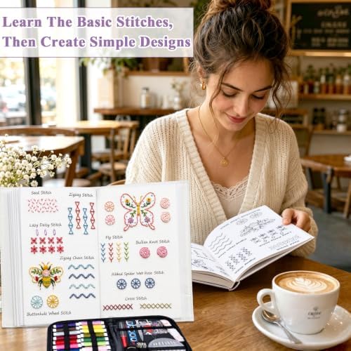 Nuberlic Embroidery Stitch Book Kit for Beginners, 72 Essential Stitches
