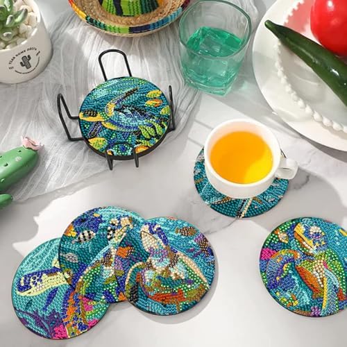 DOTSOPS 8 Pcs Ocean Diamond Art Coasters Kits for Adults with Holder 4 in
