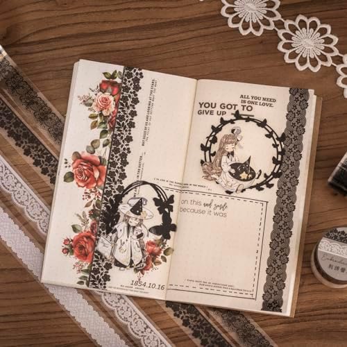 Alideco 6 pcs Decorative Adhesive Tapes Cartoon PET Tape Great for Bullet Journal Supplies, Arts, Scrapbook, DIY Crafts, Planners(huahuibiankuang) (leisikong)