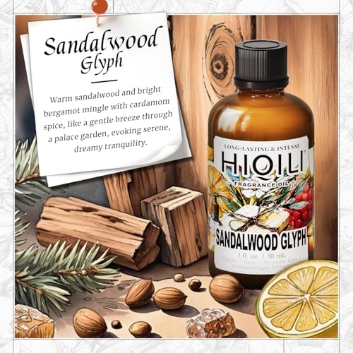 HIQILI Sandalwood Glyph Fragrance Oil for Candle & DIY Soap - 1 Fl Oz