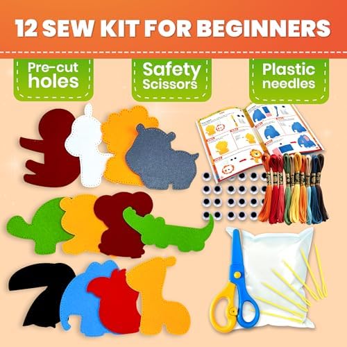 Sewing Kit for Kids Ages 4-8 - 12 Beginner DIY Kids Sewing Crafts Ages 4-7