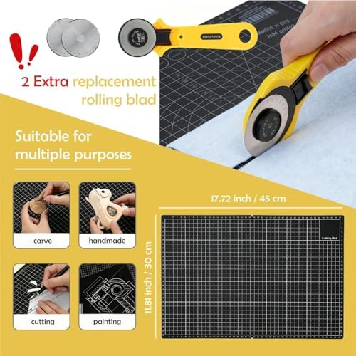 Rotary Cutter Set with A3 Self-Healing Cutting Mat, Fabric Scissors, 2 Blades, Quilting Ruler, Sewing Ruler & Sewing Clips – All-in-One Kit for Quilting, Patchwork, Sewing & Crafting