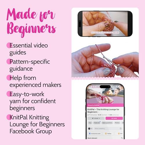 KnitPal Dishcloth Crochet Kit for Beginners (Cherry Red + Blush Pink)
