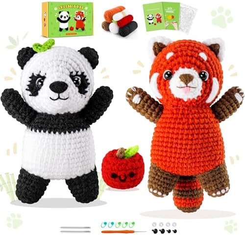 2PCS Pandas Crochet Kit for Beginners Animal Crochet Starter Kit for Adults