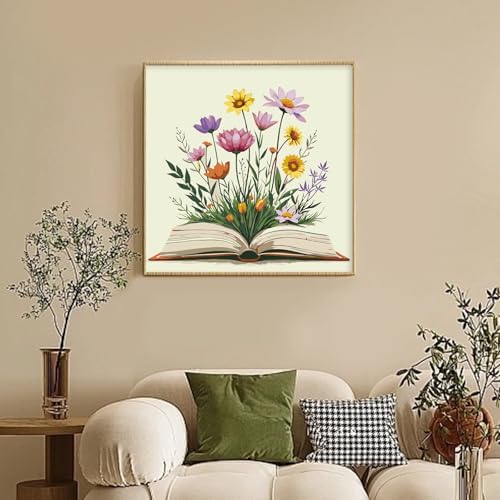 Framed Paint by Numbers Kit for Adults Beginners – Books and Flowers