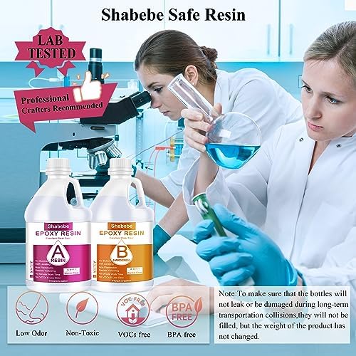 Shabebe Epoxy Resin, 1Gallon Epoxy Resin Crystal Clear, Not-Yellowing No-Bubble,Self Leveling Easy Pour/Mix 1:1 Casting Kit & Coating for DIY Jewelry Making, Art Resina Clear Crafts,Molds,River Tables