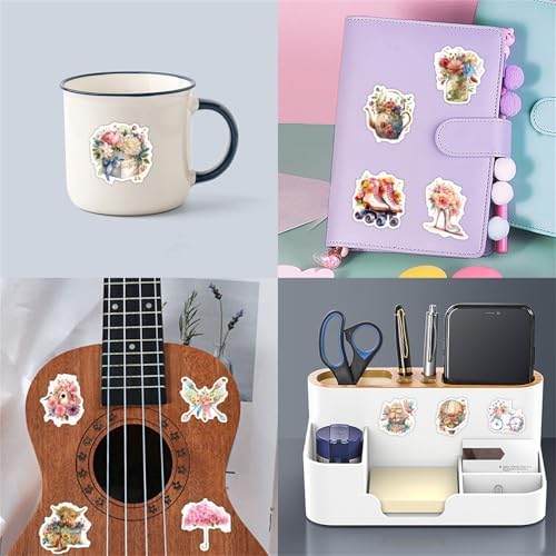 55PCs Beautiful Flowers Stickers Pack, Transparent Stickers for Hydro Flask, Laptop, Water Bottle, Aesthetic Vinyl Waterproof Decals for Toddlers, Teens, Gift & Party Favor Decals(Colourful-K2)
