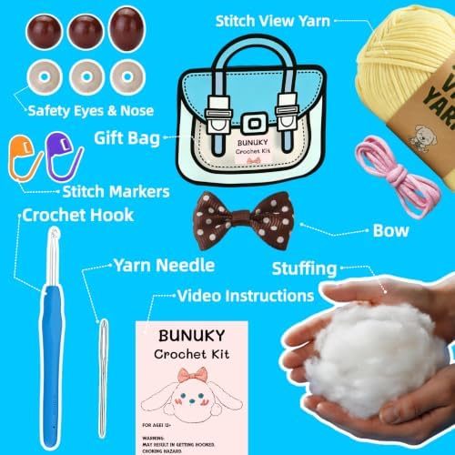 BUNUKY Crochet Kit for Complete Beginners - DIY Starter Kit to Make a Cute Puppy | Step-by-Step Video Tutorials for Easy Learning | Creative Craft Gift for Christmas, Adults, Teens (Butter Bunny)