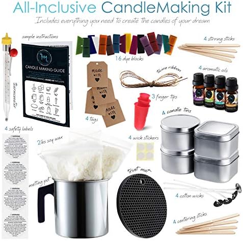 Hearth & Harbor Organic Soy Candle Making Kit for Adults, DIY Crafts, Complete Candle Making Supplies Include Natural Soy Wax, Tins, Wicks & More – Gift Idea, Perfect Home Decor – 2 Lbs