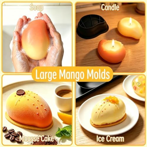 4.25" Giant 3D Mango Silicone Mold 2 Pack, Extra Large Fruit Cake Mold