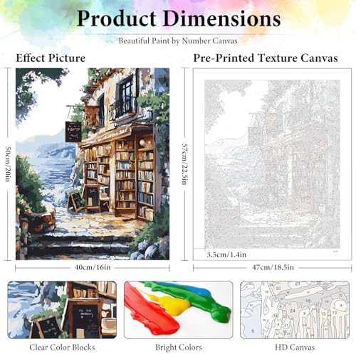 Dawnsphere Bookshop Paint by Numbers Kit for Adults Without Frame 16x20 in
