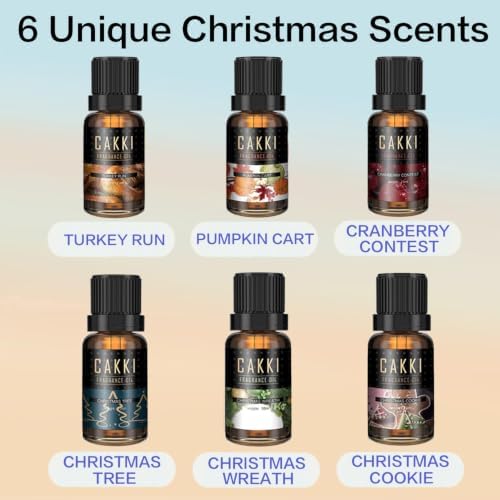 Christmas Essential Oils Gift Set, for Home, for Diffuser, 6x10mL, CAKKI Premium Grade Fragrance Oils with Christmas Tree, Cookie, Cranberry Contest, Pumpkin Cart, Turkey Run
