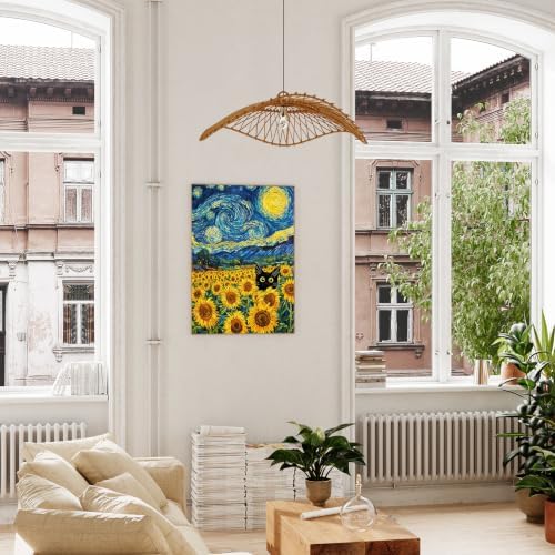 xcemhil Cat Paint by Numbers Kit for Adults, Sunflower Paint by Numbers for Adult, Starry Sky Acrylic Paint by Number Kits Suitable for Home Wall Art Decor Gifts 16x20 Inch