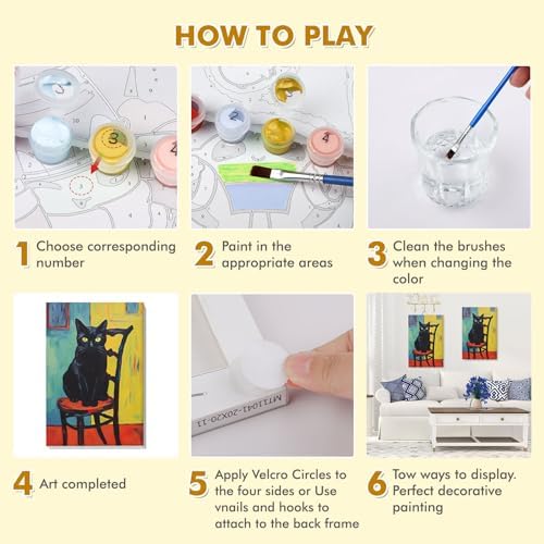Bowetile Framed Paint by Numbers Kit for Adults Beginner, Black Cat Adults' Paint-by-Number Kits on Canvas, Easy Acrylic Number Painting Kits Home Wall Decor Birthday Gifts, 8x12 in