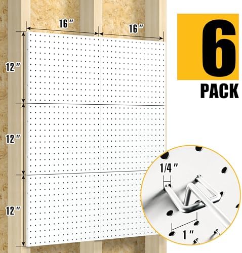 Spampur Peg Board, 6 Pack Metal Pegboard Panels with 50 Hooks