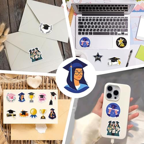 Graduation Stickers 2026, College Stickers, 100 Pcs Class of 2026 Stickers for Graduation Decorations, Graduation Party Decorations 2026, Waterproof Vinyl Stickers for Water Bottle, Laptop, Skateboard
