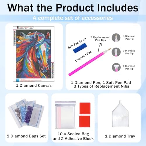 XTCIXAL Diamond Art Kits for Adults, Horse Diamond Painting - 12x16 Inch
