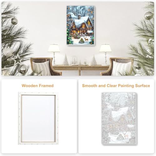 SENQAO Christmas Paint by Numbers for Adults Framed, Christmas House Adults' Paint-by-Number Kits, Adult Paint by Number Kits on Canvas, Acrylic Number Painting for Home Decor, 8x12in