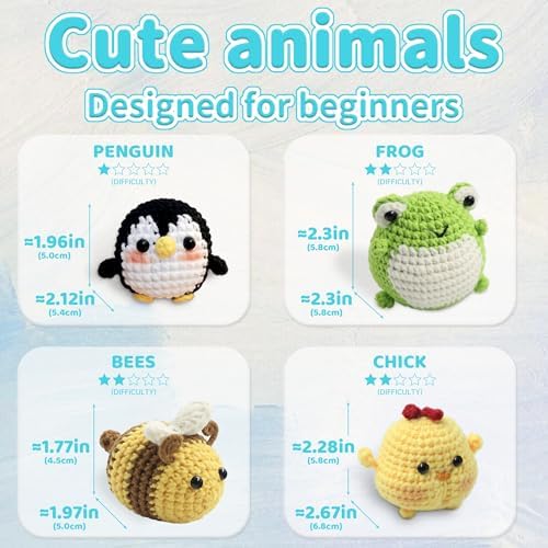 YAMAXIN Crochet Set for Beginners, for Complete Adults, Animal Crochet Hook Set for Beginners, Crochet Knitting Set with Video (8pcs Jellyfish, Chicks, Frogs, Penguins, Whales,Bees)