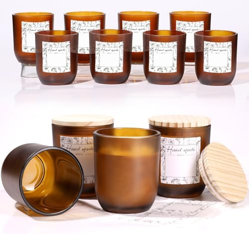 LETINE 12PCS Matte Amber Glass Candle Jars 8oz with Lids - Multi-Purpose Frosted Candle Containers for DIY Candle Making, Herb Storage, Sugar Scrubs, Perfect for Bridesmaids Gifts & Wedding Favor