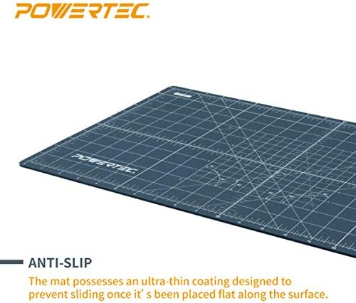 POWERTEC 61001 12" x 18" A3 Non-Slip Double Sided Rotary Cutting Mat with Grid, Table Protector for Crafting, Sizing, Tracing, Sewing, Quilting, Scrapbooking, Arts and Crafts Woodworking