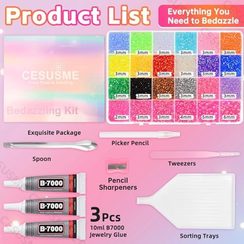 28000 Pcs Color Rhinestones Bedazzling Kit, Light Red Resin Gems for Crafts