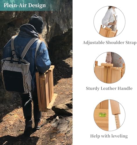 VISWIN French Easel for Painting with Palette, Shoulder Strap & Storage, Adjustable Beech Wood Travel Art Easel Stand, Portable Sketchebox Plein-Air Easel for Adults, Artists, Table Top & Floor Use