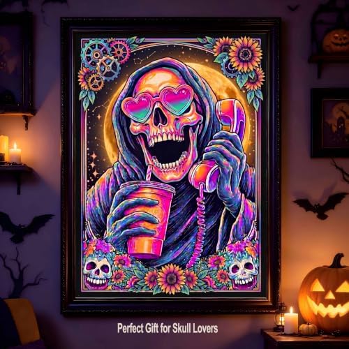 Halloween Diamond Art Kits for Adults, Trippy Gothic Skull Diamond Painting