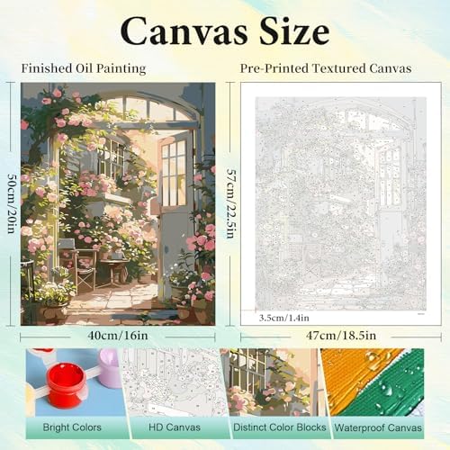 Paint by Numbers Kit for Adults, Rose Garden DIY Painting Kit, 16x20 Inch
