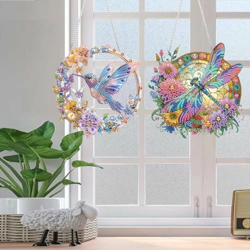 AIBOERL 2 Pack Diamond Art Kits for Adults, Bird Acrylic Hanging Suncatcher