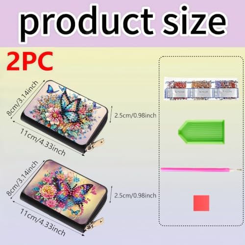DDGYP 2PCS PU Leather Diamond Art Zipper Card Holder Butterfly