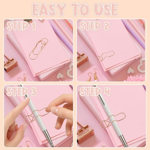 HINGTAI 15Pcs Metal Pen Holder Clip & 30Pcs Paper Clip Set for Notebook, Grip for Pens Under 0.5" Thick, Accessories for Office, Journal, and Desk Organization